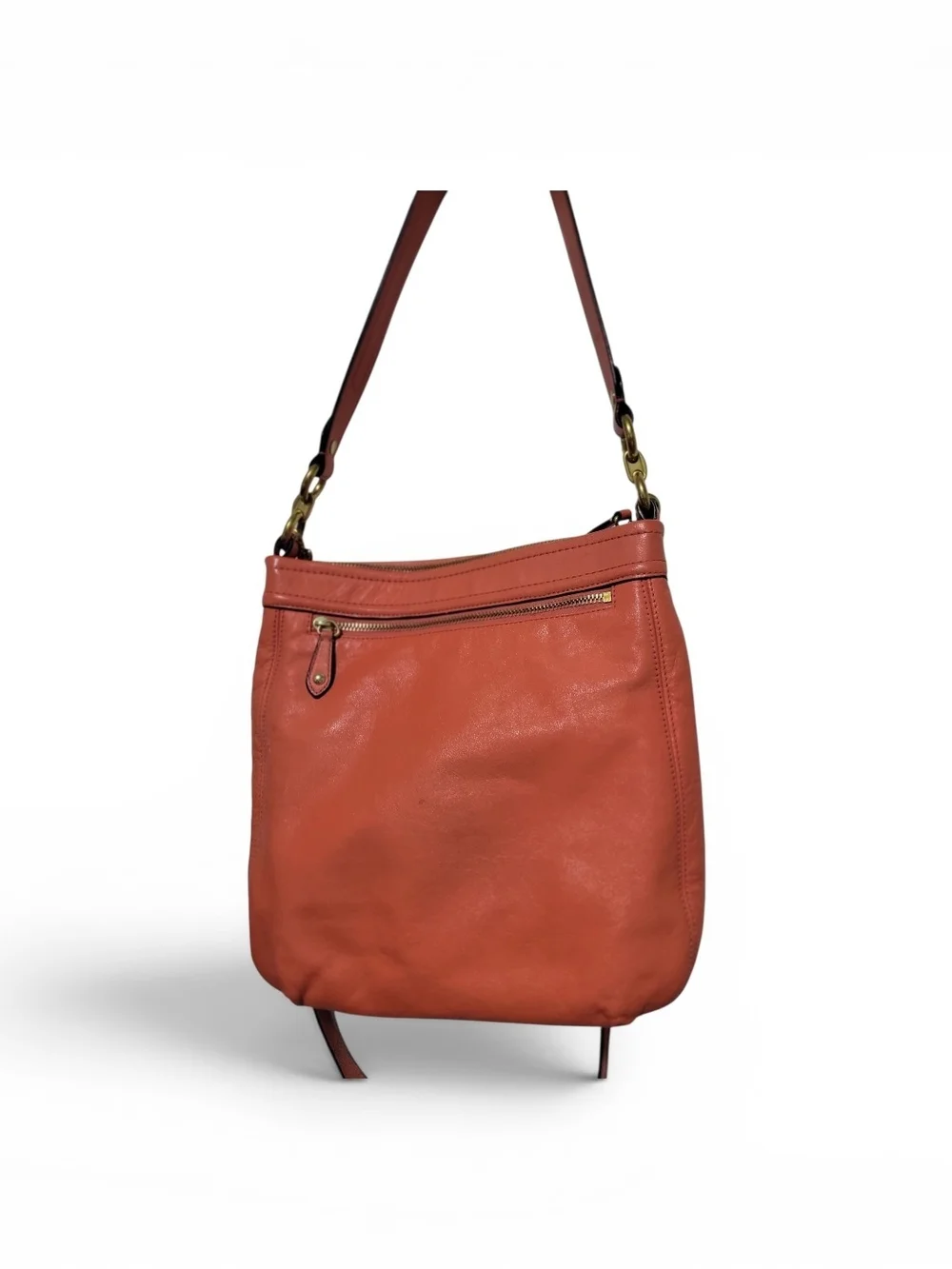 Auth COACH #F20114 Ashley Salmon Leather Convertible Hobo Bag w/Detachable Strap